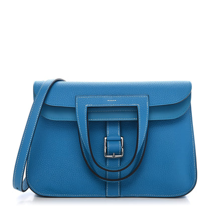 Hermes Taurillon Clemence Halzan 31 GM Bleu Frida 1 of 8