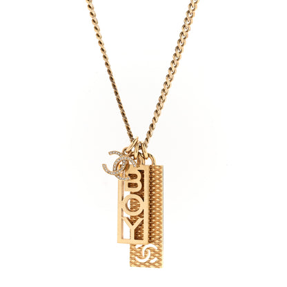 Chanel Metal Crystal CC Boy Pendant Long Necklace Gold 4 of 7