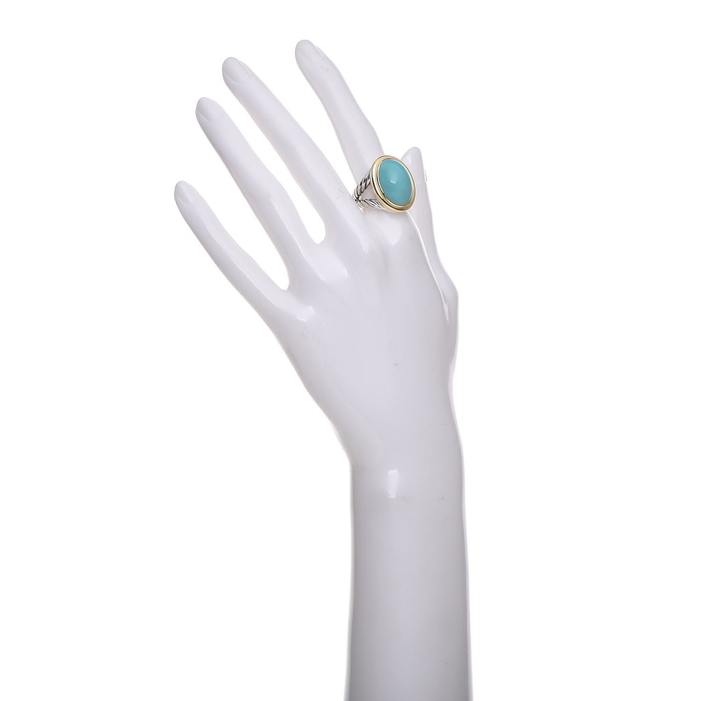 Sterling Silver 18K Yellow Gold Turquoise 13mm Signature Oval Ring 52 6