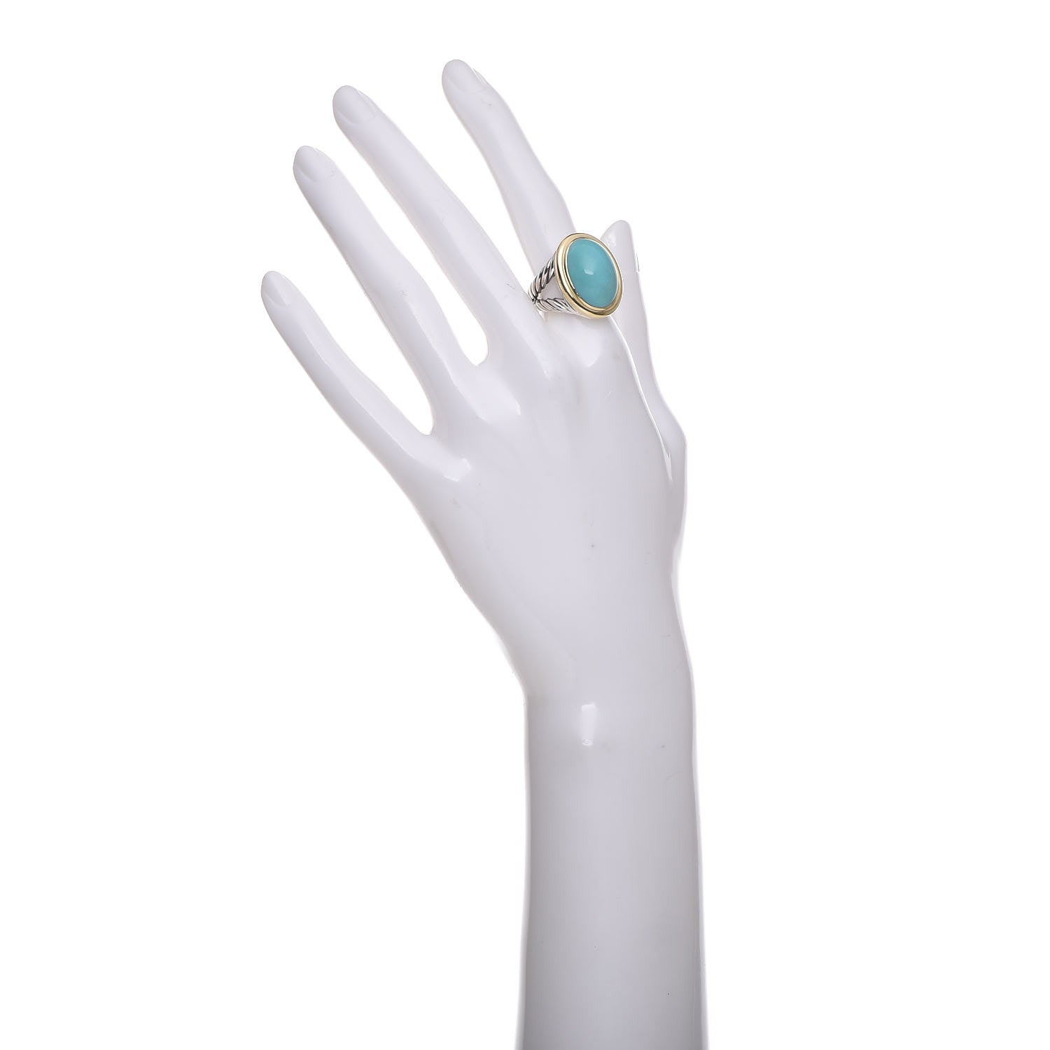 David Yurman Sterling Silver 18K Yellow Gold Turquoise 13mm Signature Oval Ring 52 6 7 of 10
