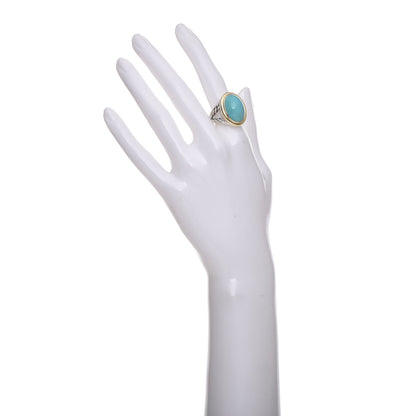 David Yurman Sterling Silver 18K Yellow Gold Turquoise 13mm Signature Oval Ring 52 6 7 of 10