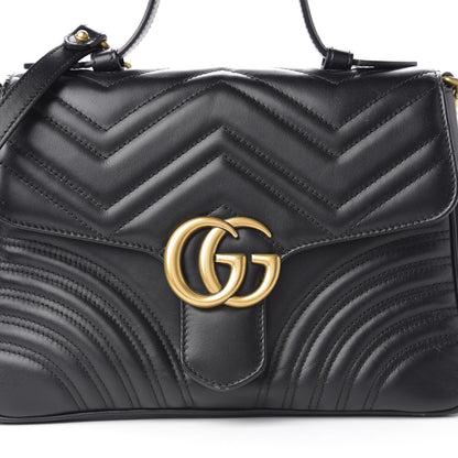 Gucci Calfskin Matelasse Small GG Marmont Top Handle Shoulder Bag Black 11 of 11