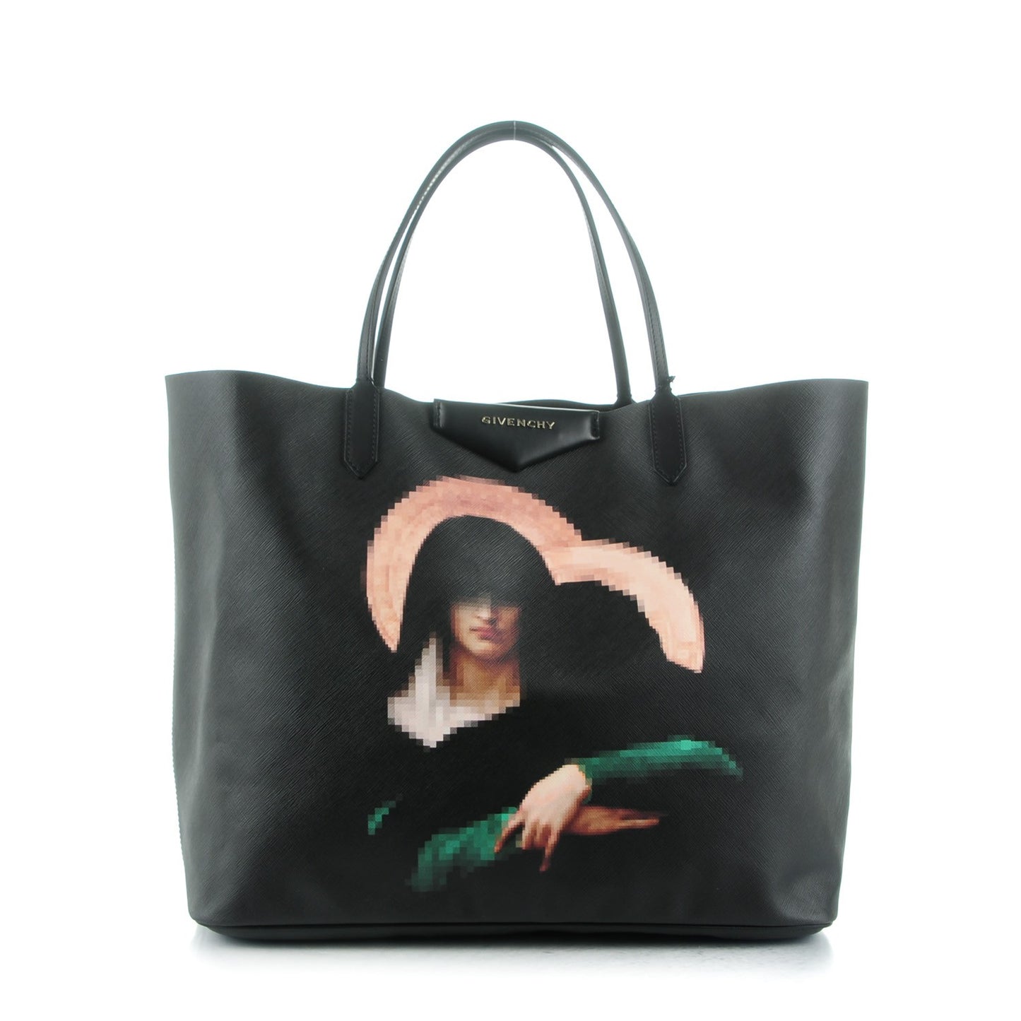 Textured Coated Canvas Pixel Madonna Print Large Antigona Tote Black