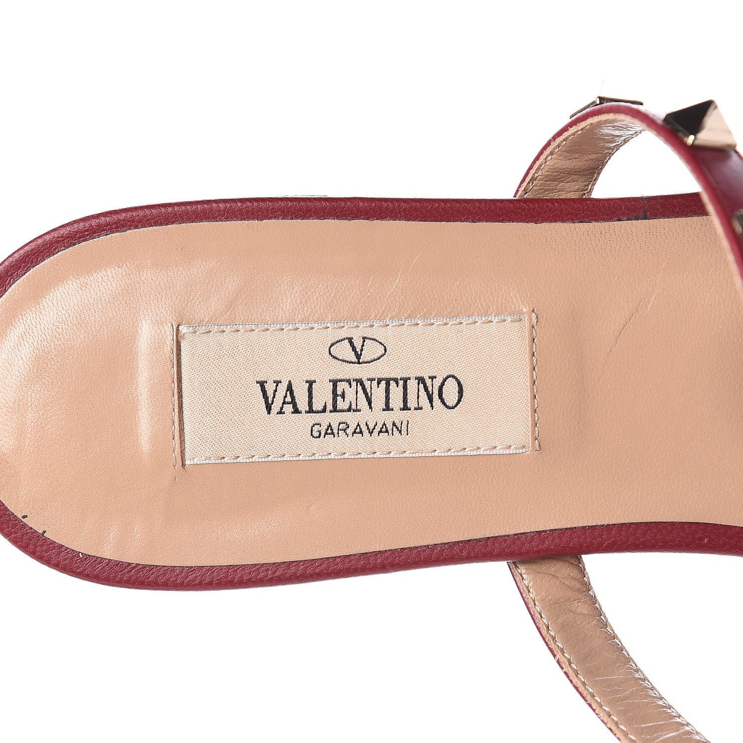 Valentino Garavani Calfskin Rockstud Caged Flat Slide Sandals 37.5 Rubino 9 of 13