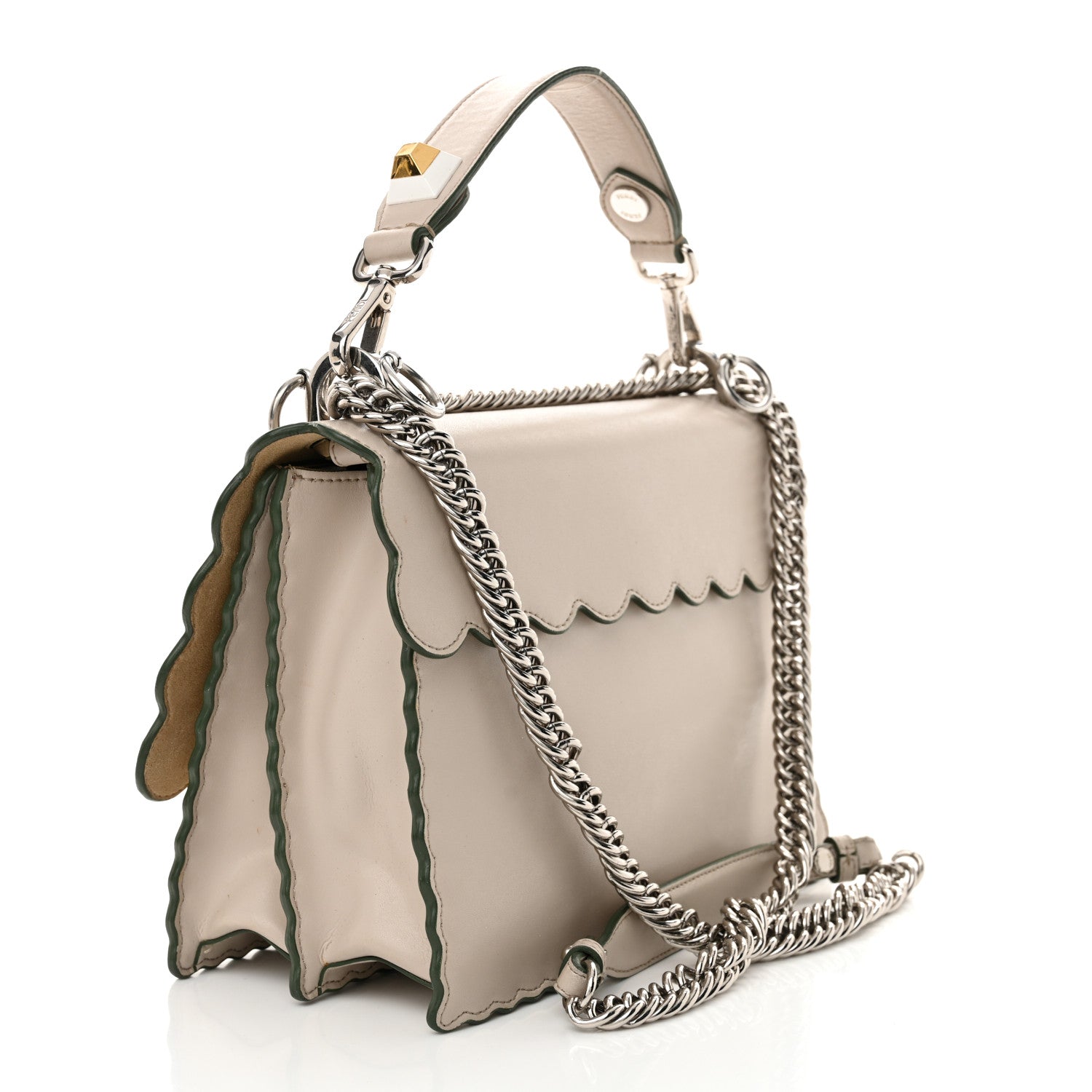 Fendi Vitello Liberty Scalloped Studded Kan I Shoulder Bag Grigio Polvere 3 of 17