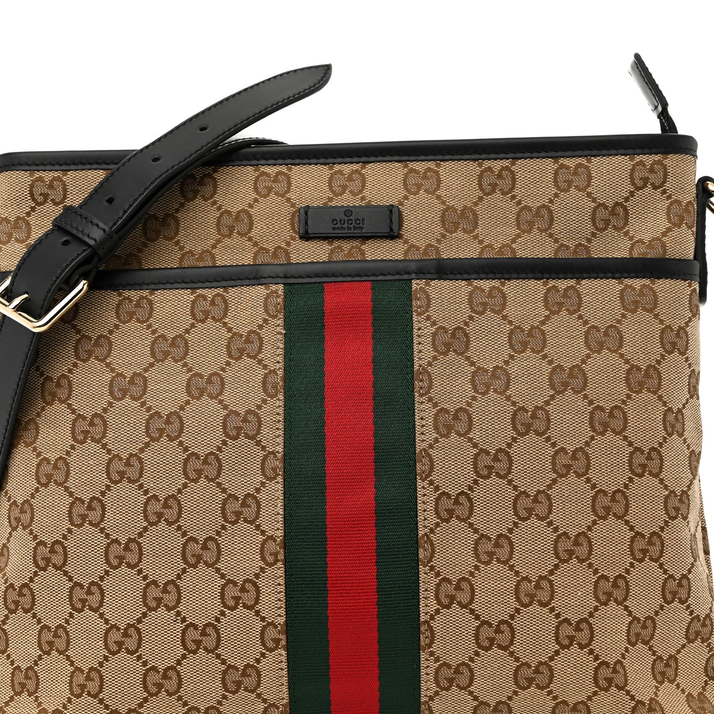 GG Monogram Web Flat Messenger Bag Black
