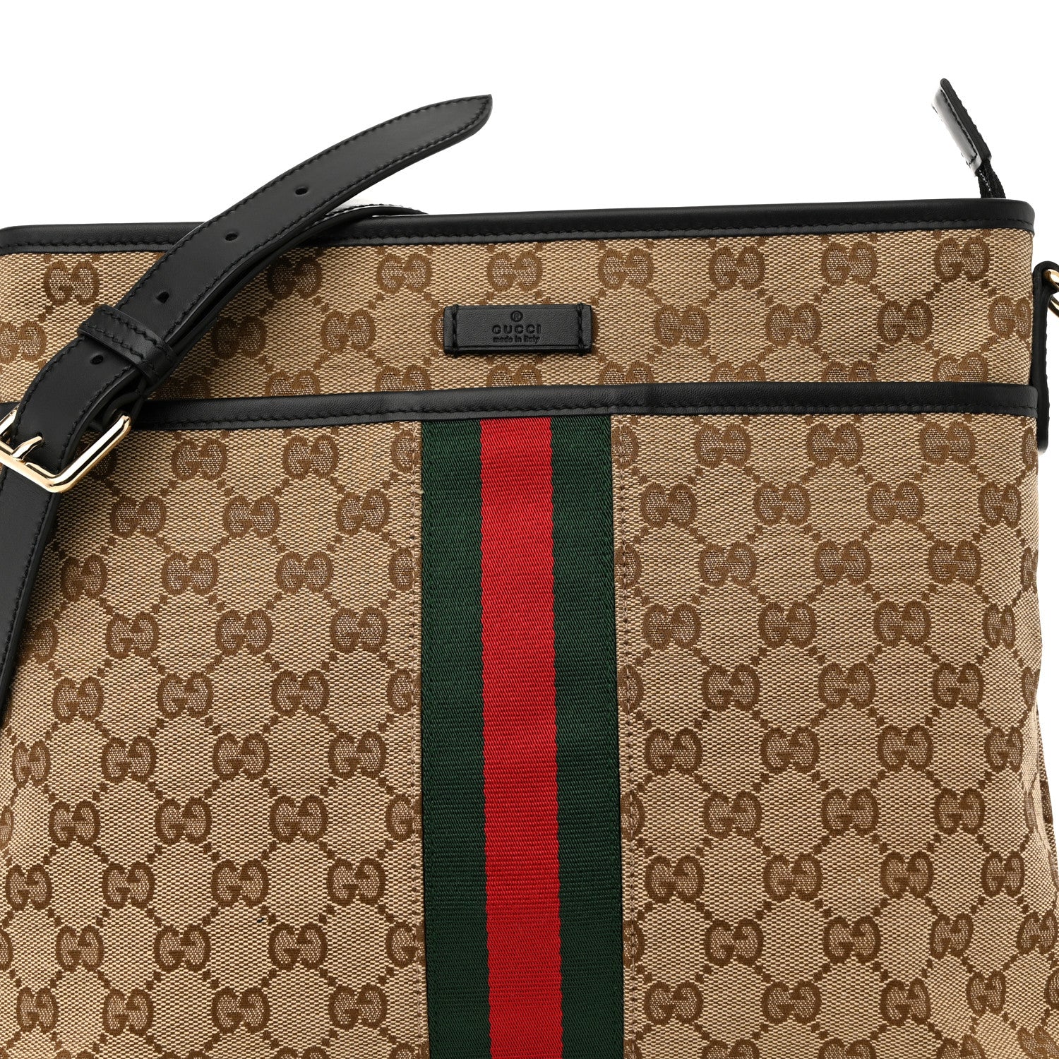Gucci GG Monogram Web Flat Messenger Bag Black 8 of 11