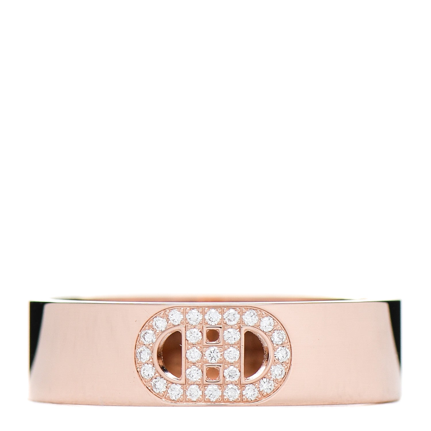 Hermes 18K Rose Gold Diamond PM H D'Ancre Ring 56 7.5 1 of 5