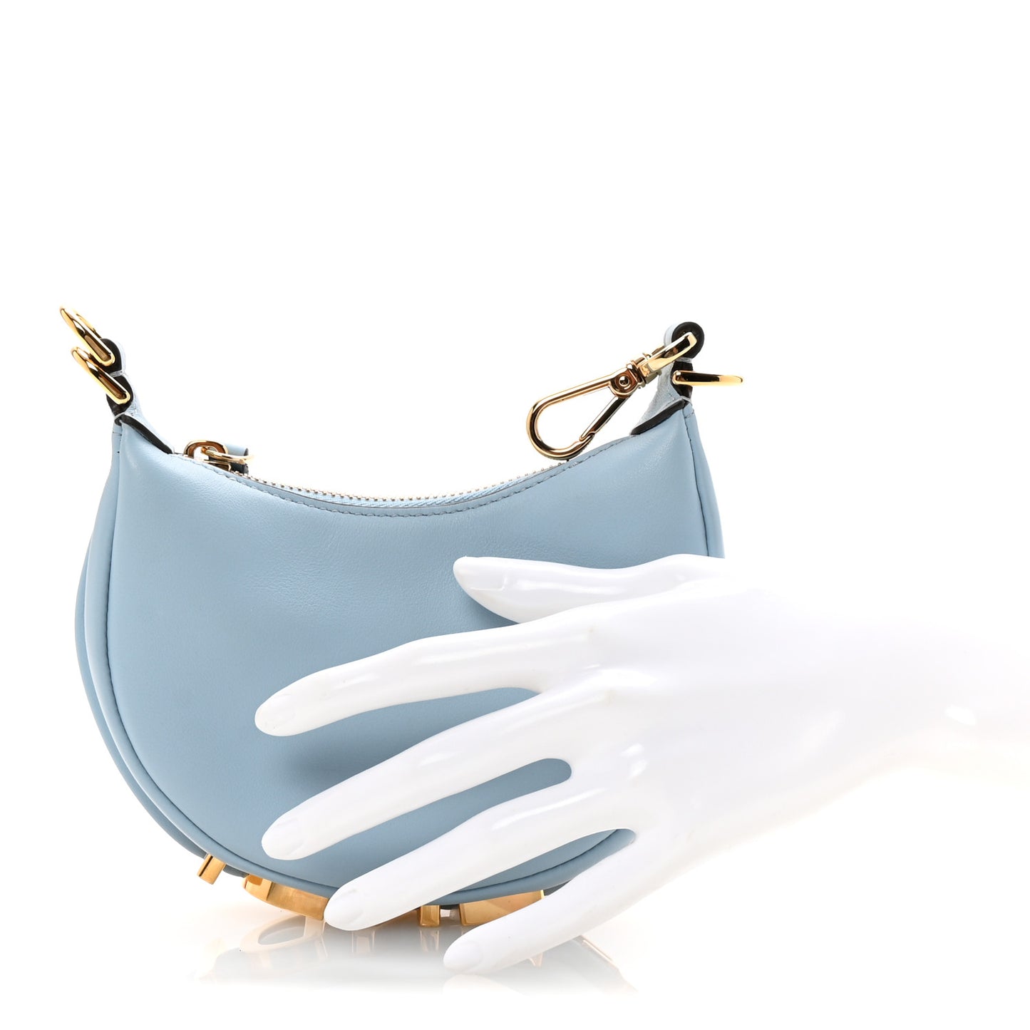 Vitello Grace Matte Nano Fendigraphy Hobo Charm Azzurro Baby