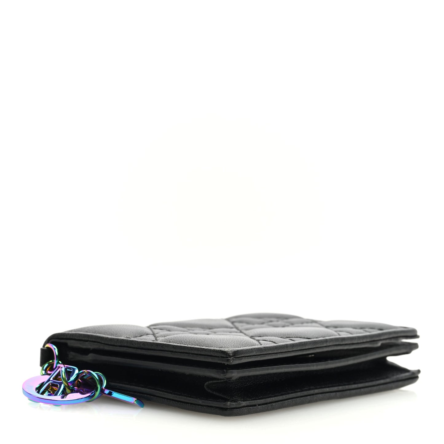 Lambskin Cannage Small Lady Dior Flap Card Holder Black