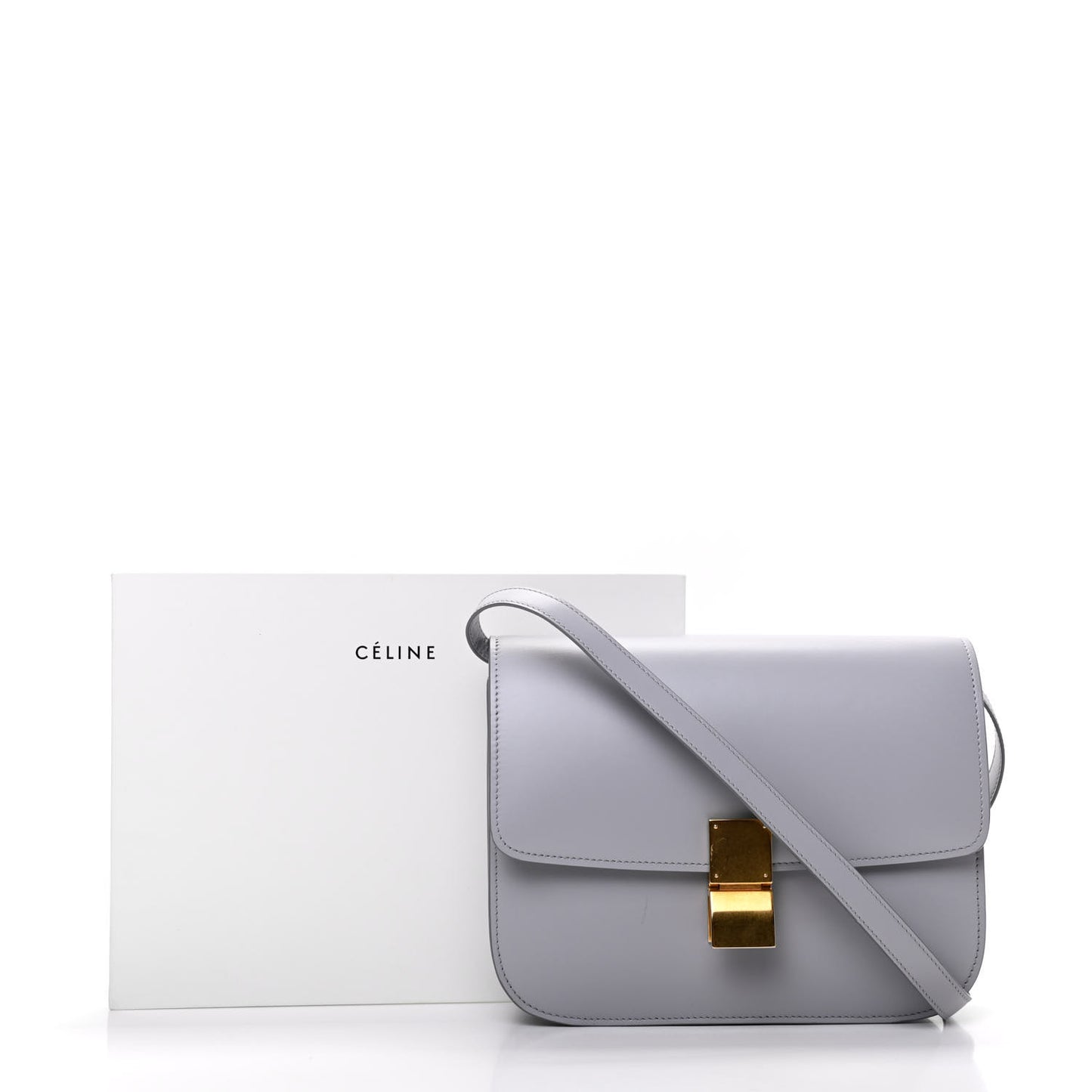 Box Calfskin Medium Classic Box Flap Bag Light Grey