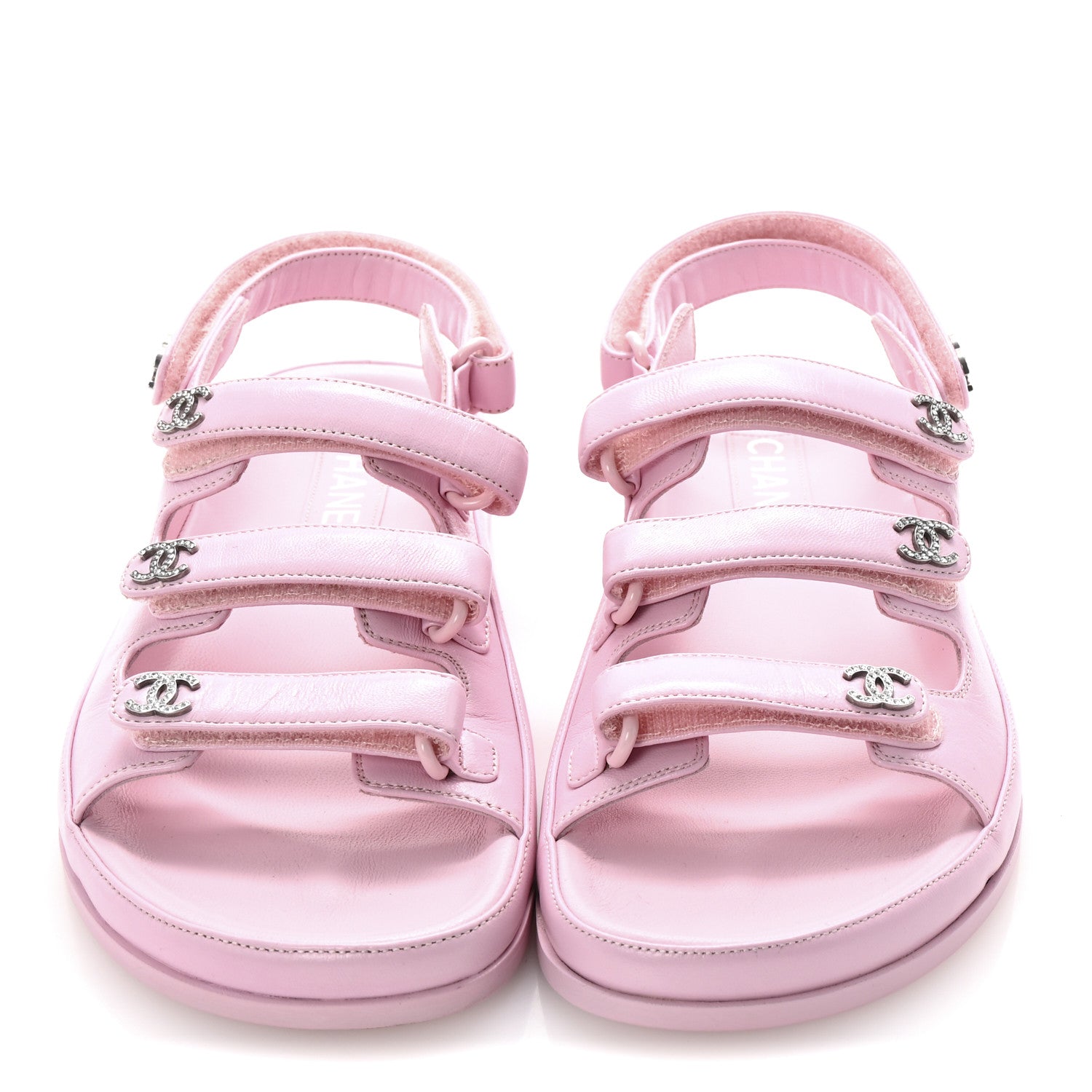 Chanel Lambskin Crystal CC Velcro Dad Sandals 36.5 Light Pink 3 of 10