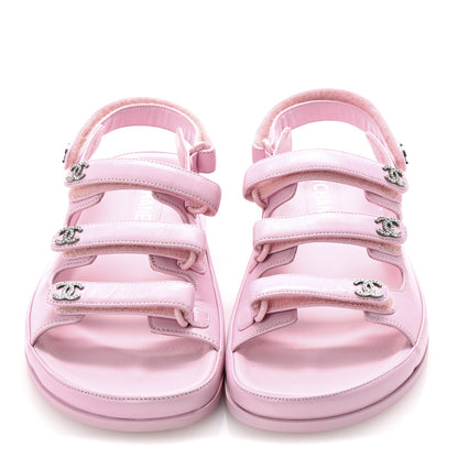 Chanel Lambskin Crystal CC Velcro Dad Sandals 36.5 Light Pink 3 of 10