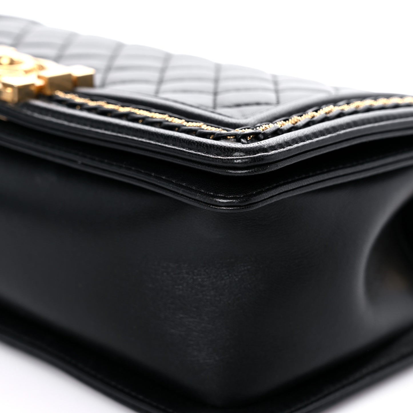 Lambskin Quilted Medium Chain Detail Boy Flap Black