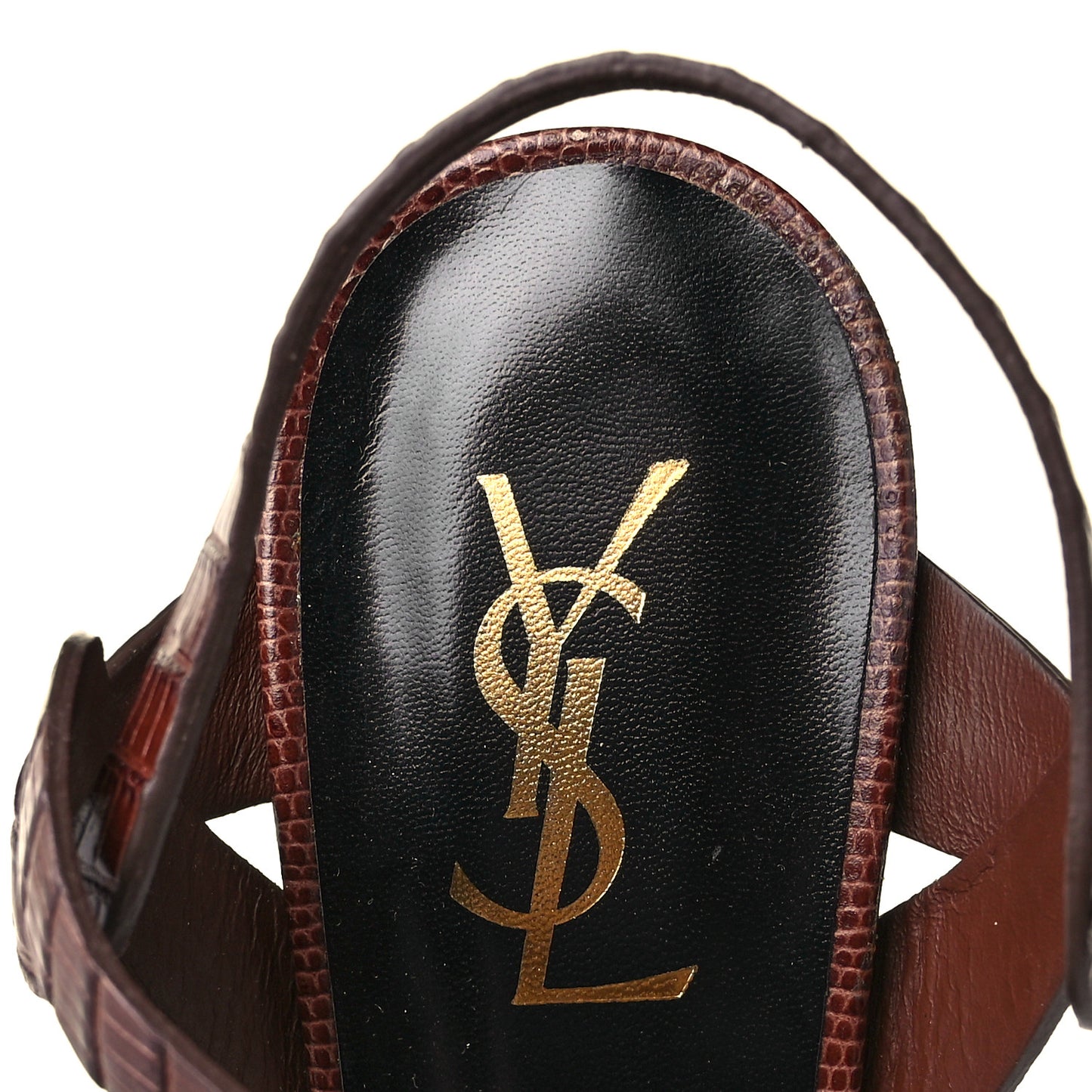 Calfskin Embossed Crocodile Tribute 105 Platform Sandals 40 Brown