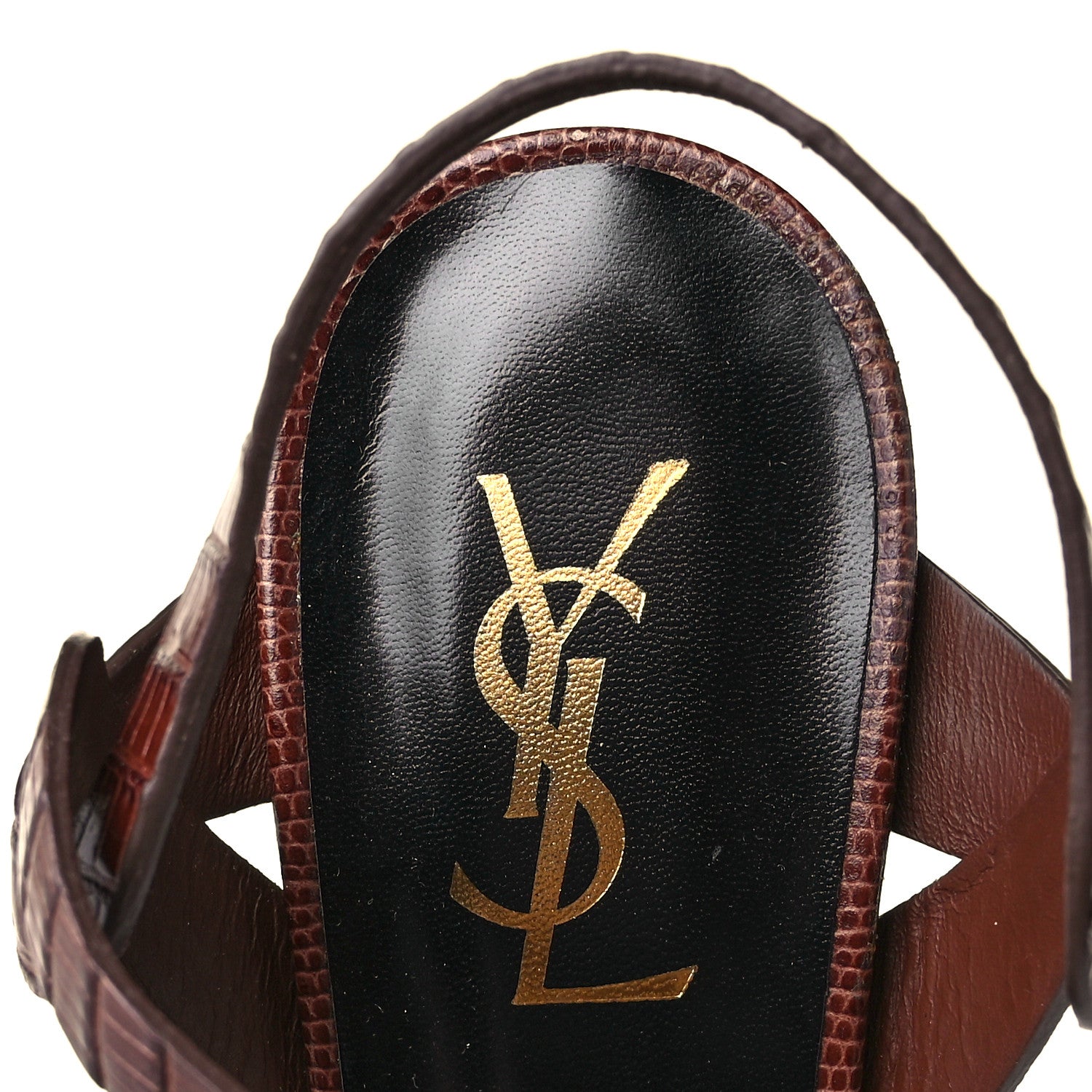 Saint Laurent Calfskin Embossed Crocodile Tribute 105 Platform Sandals 40 Brown 7 of 8