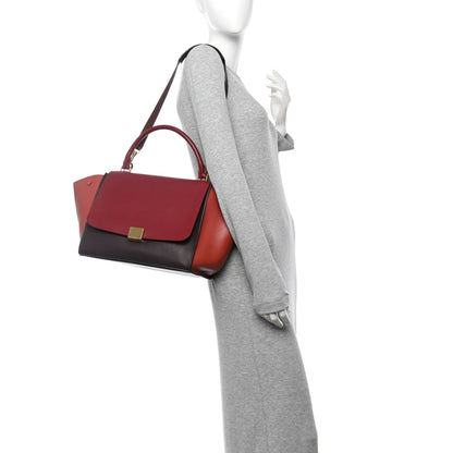 Celine Smooth Calfskin Medium Tri-Color Trapeze Rust Burgundy Red 2 of 15