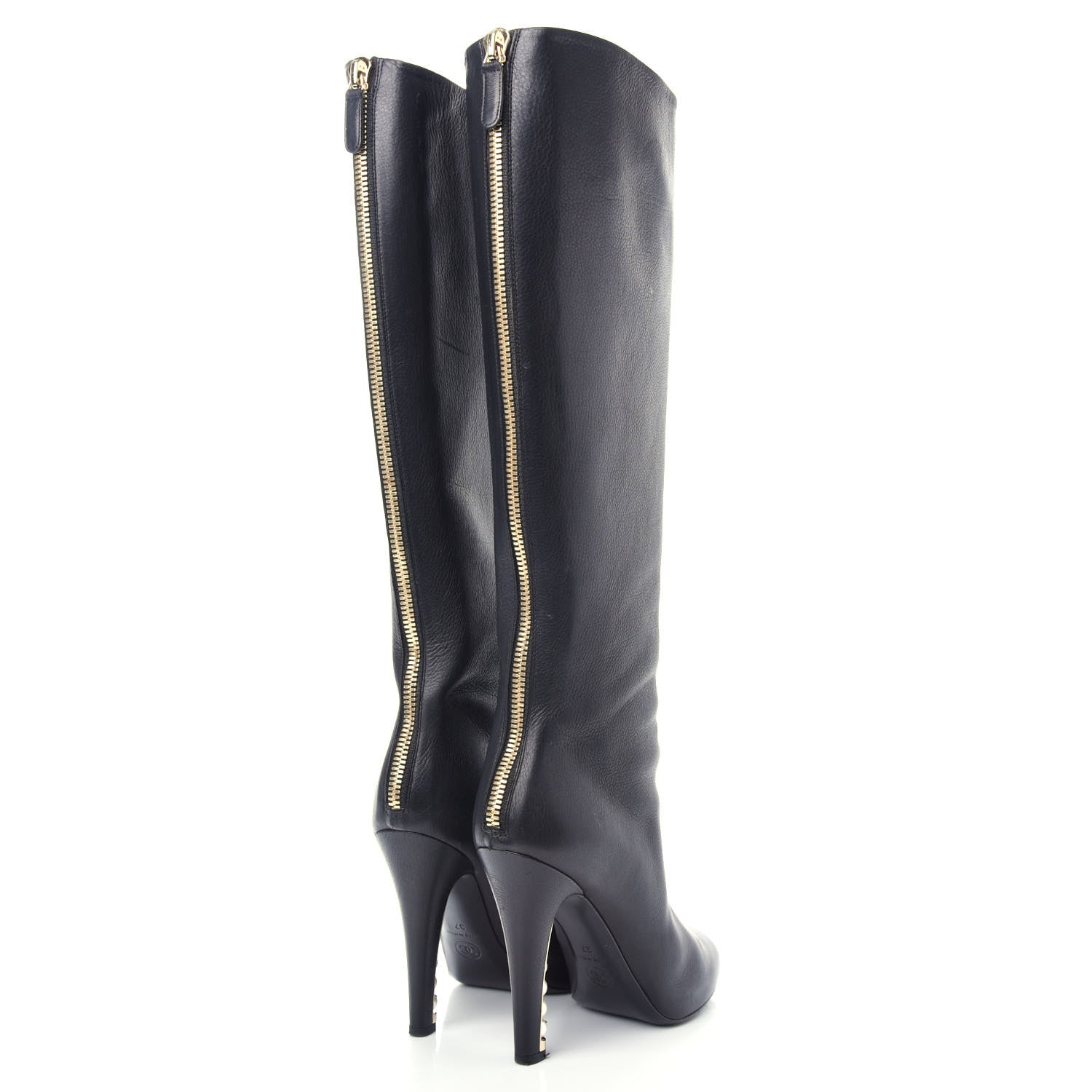 Chanel Calfskin Pearl Knee High Boots 37 Black 4 of 12