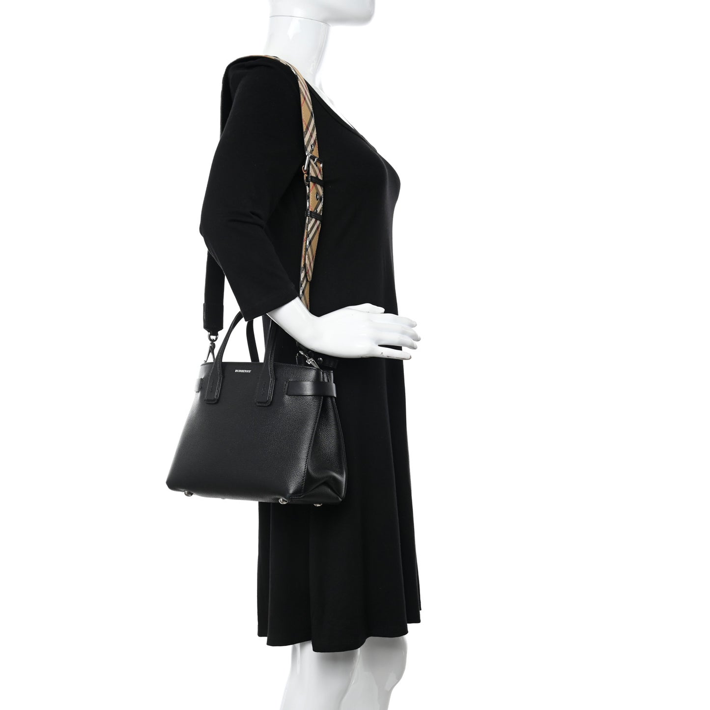 Derby Calfskin House Check Small Banner Tote Black