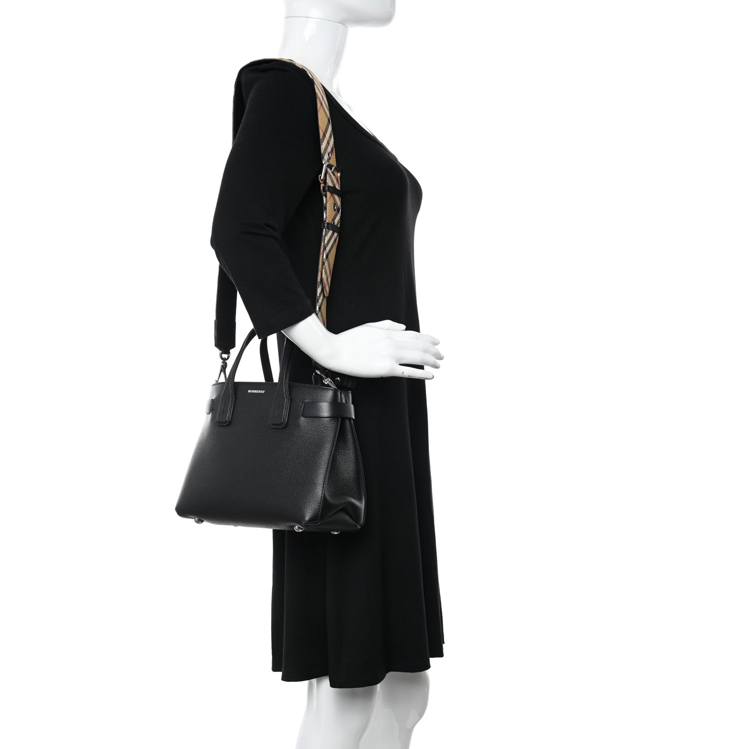 Burberry Derby Calfskin House Check Small Banner Tote Black 2 of 10