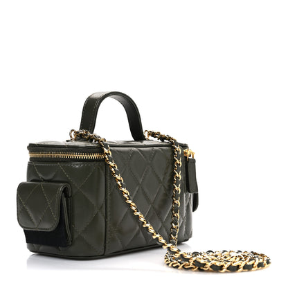 Chanel Lambskin Quilted Polly Pocket East West Top Vanity With Chain Khaki 3 of 10