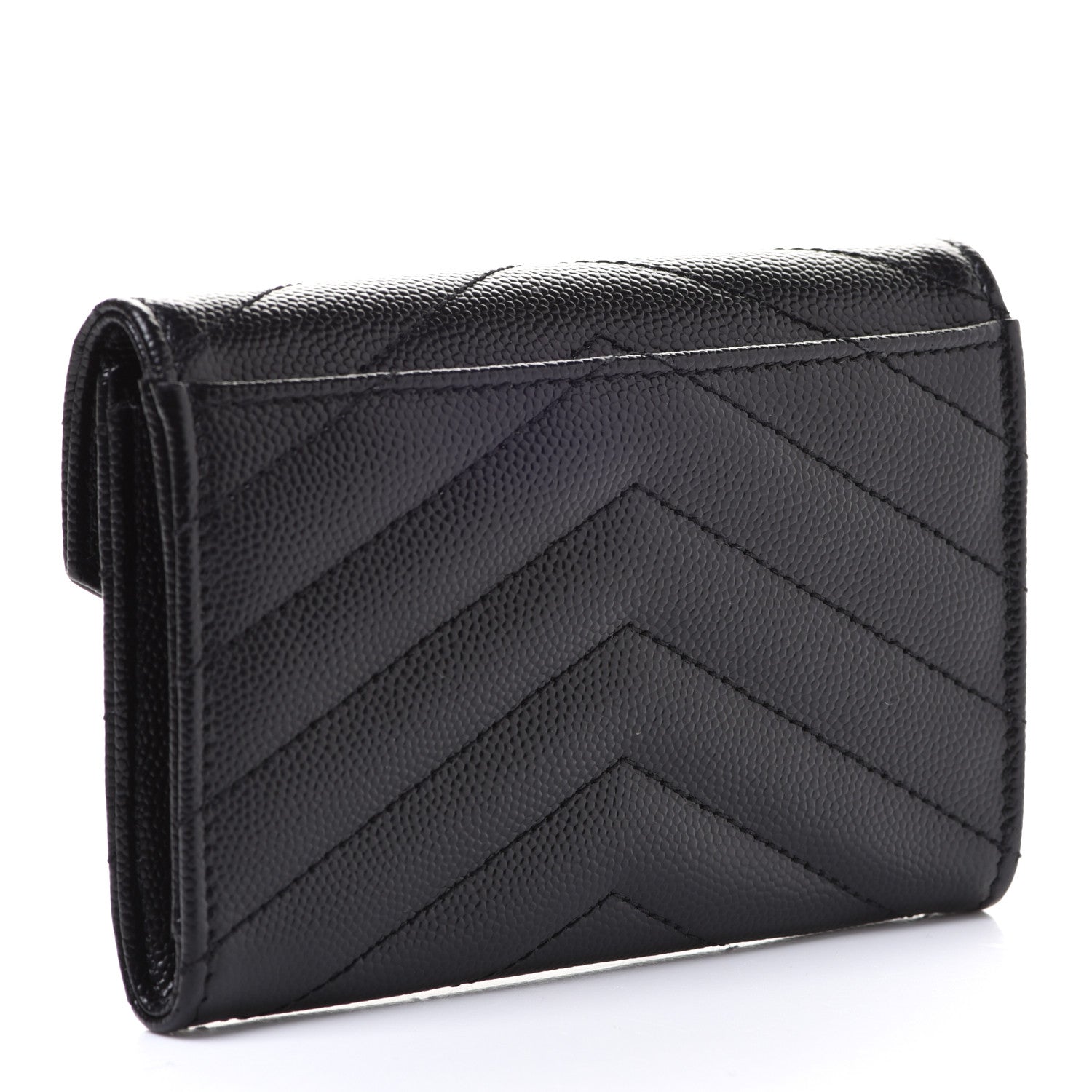 Saint Laurent Grain De Poudre Matelasse Chevron Small Monogram Envelope Wallet Black 3 of 8