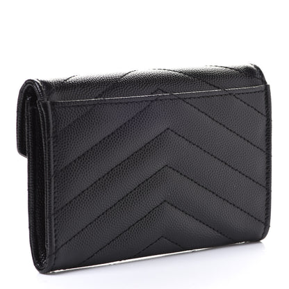 Saint Laurent Grain De Poudre Matelasse Chevron Small Monogram Envelope Wallet Black 3 of 8