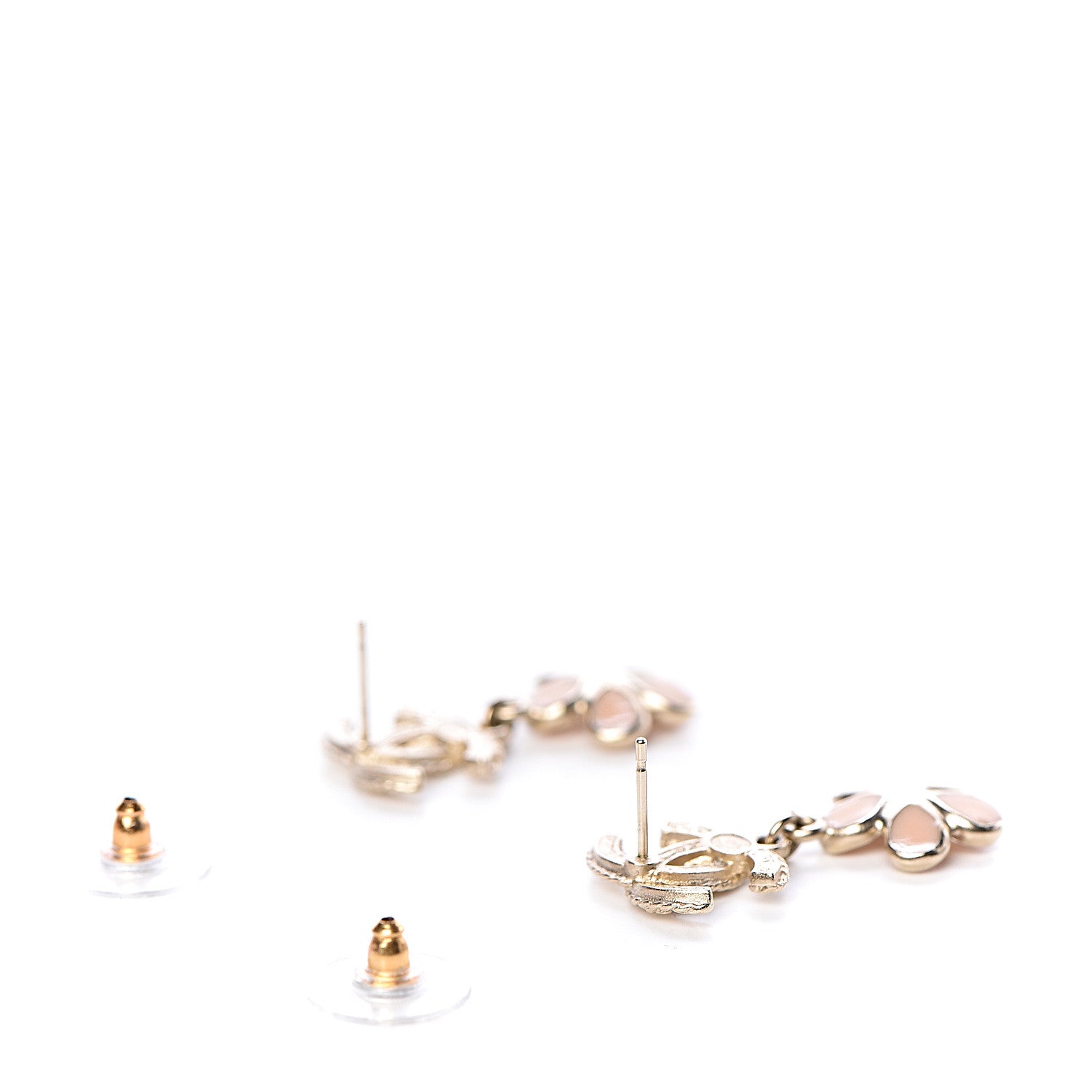 Chanel Resin Crystal CC Camellia Drop Earrings Gold Beige 3 of 5