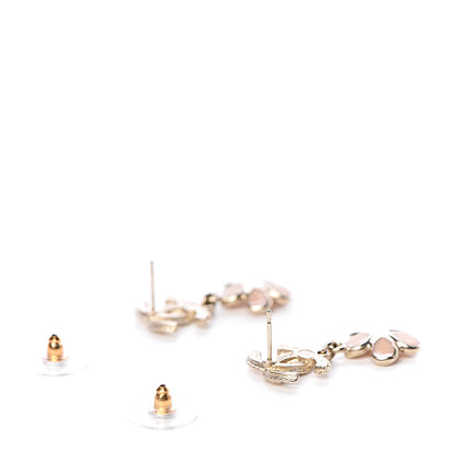Chanel Resin Crystal CC Camellia Drop Earrings Gold Beige 3 of 5