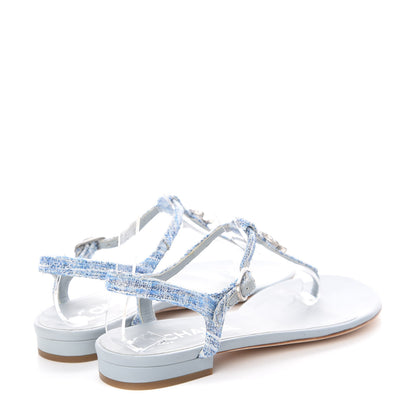 Chanel Fantasy Tweed CC Flat Sandals 37 Light Blue 4 of 9
