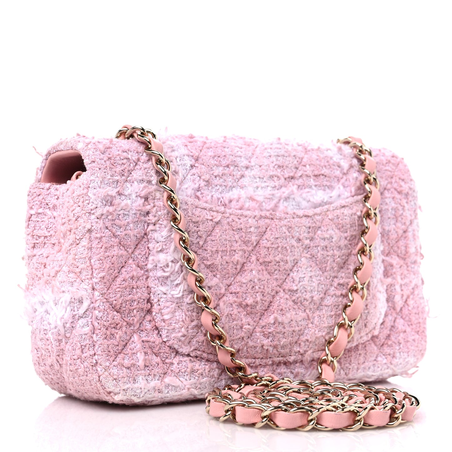 Tweed Quilted Mini Rectangular Flap Light Pink White