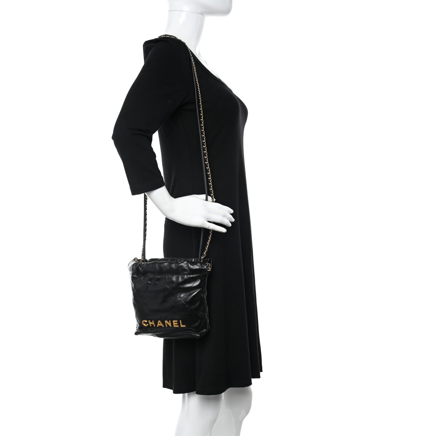 Shiny Calfskin Quilted Mini Chanel 22 Black
