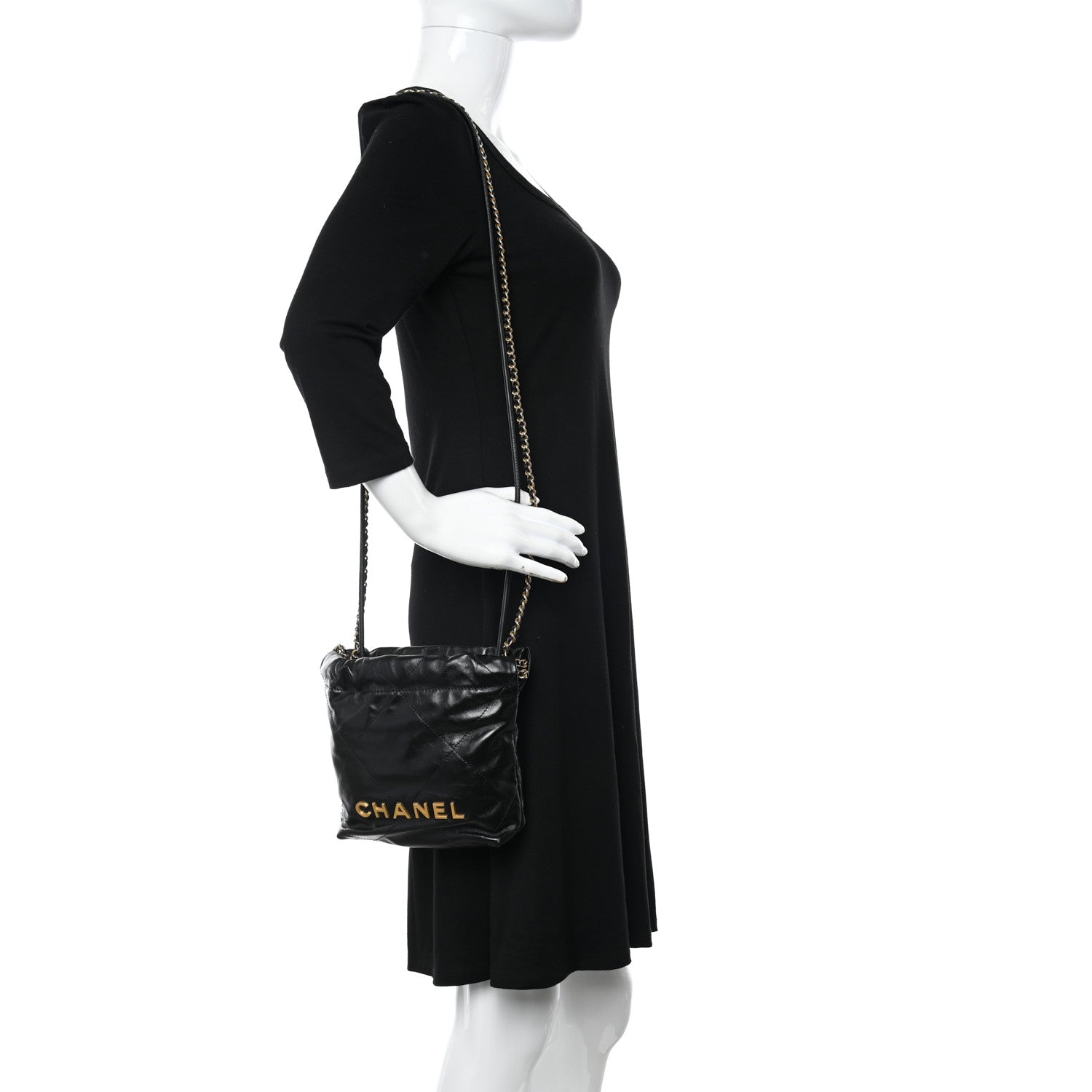 Chanel Shiny Calfskin Quilted Mini Chanel 22 Black 2 of 10