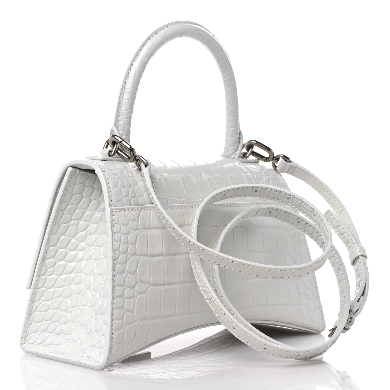 Balenciaga Calfskin Crocodile Embossed Small Hourglass Top Handle Bag White 3 of 9