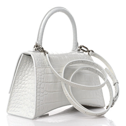 Balenciaga Calfskin Crocodile Embossed Small Hourglass Top Handle Bag White 3 of 9