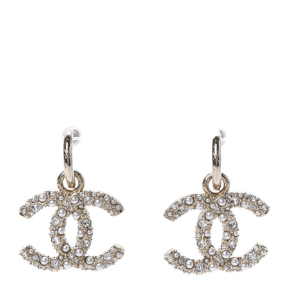 Chanel Crystal Pearl Caviar CC Drop Earrings Gold 1 of 4