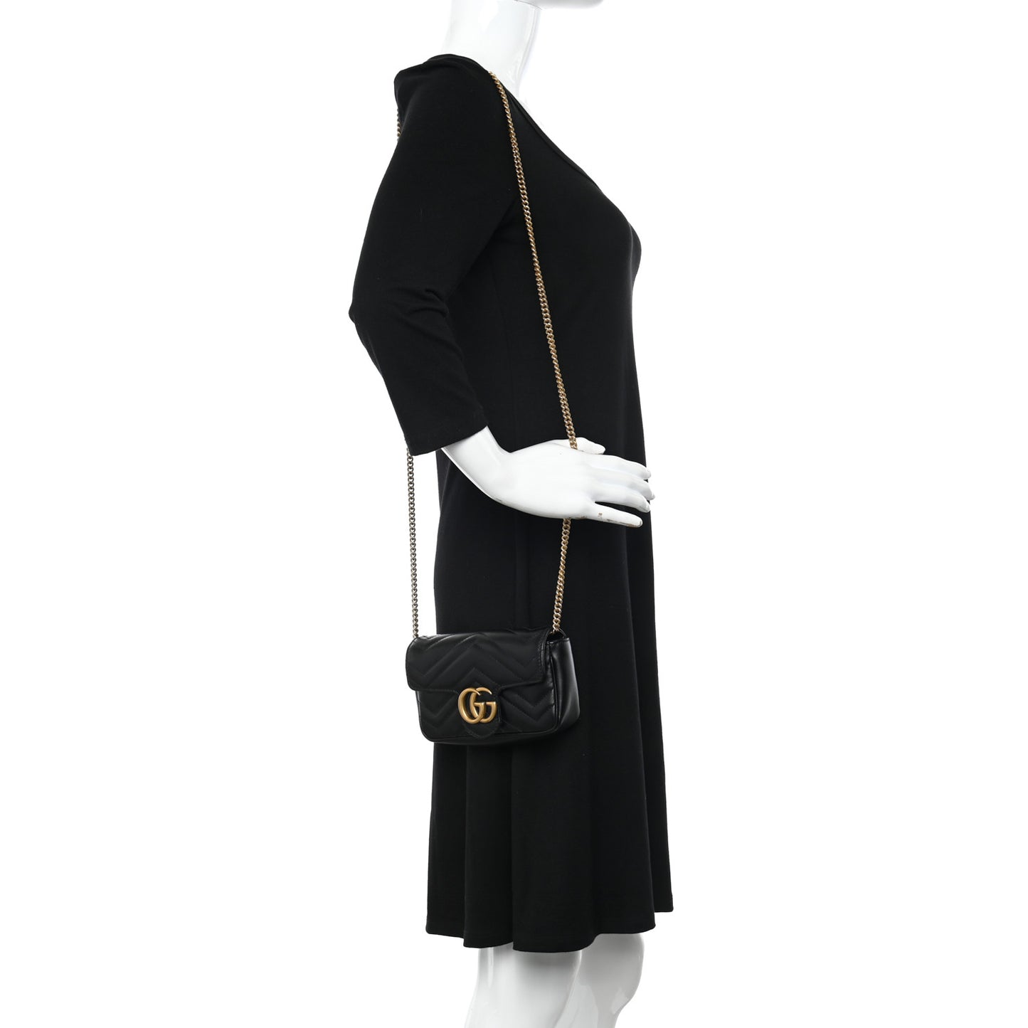 Calfskin Matelasse Super Mini GG Marmont Shoulder Bag Black
