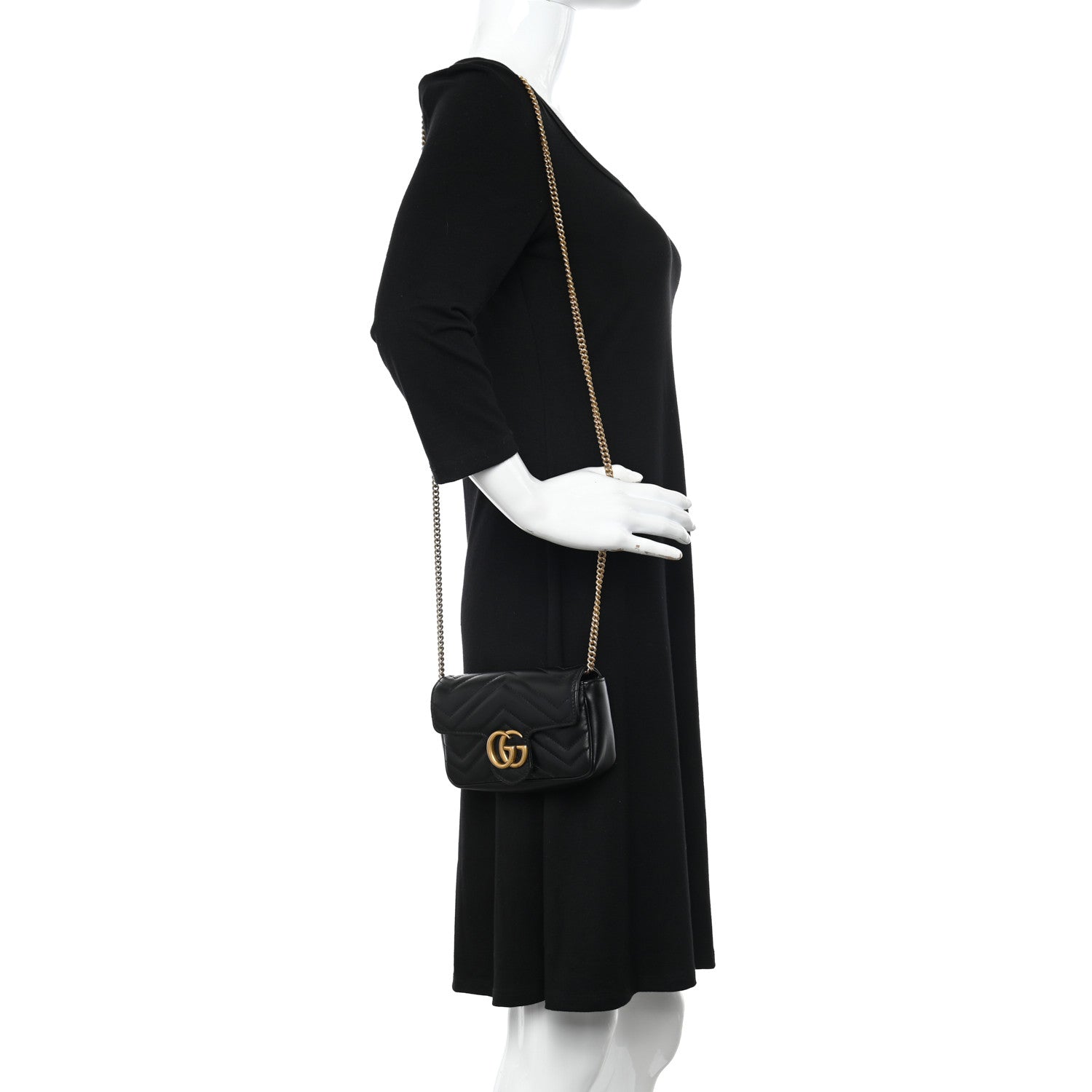 Gucci Calfskin Matelasse Super Mini GG Marmont Shoulder Bag Black 2 of 13