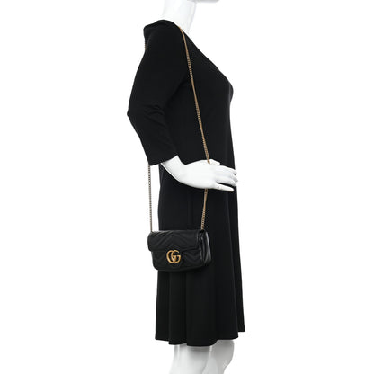 Gucci Calfskin Matelasse Super Mini GG Marmont Shoulder Bag Black 2 of 13