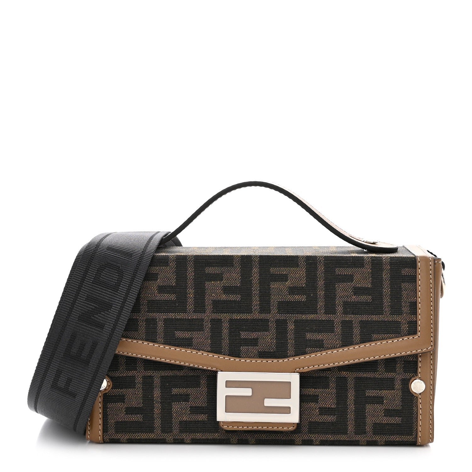 Fendi Recycled Fabric Jacquard Vitello King FF 1974 Baguette Soft Trunk Tobacco Moro Sand 1 of 10
