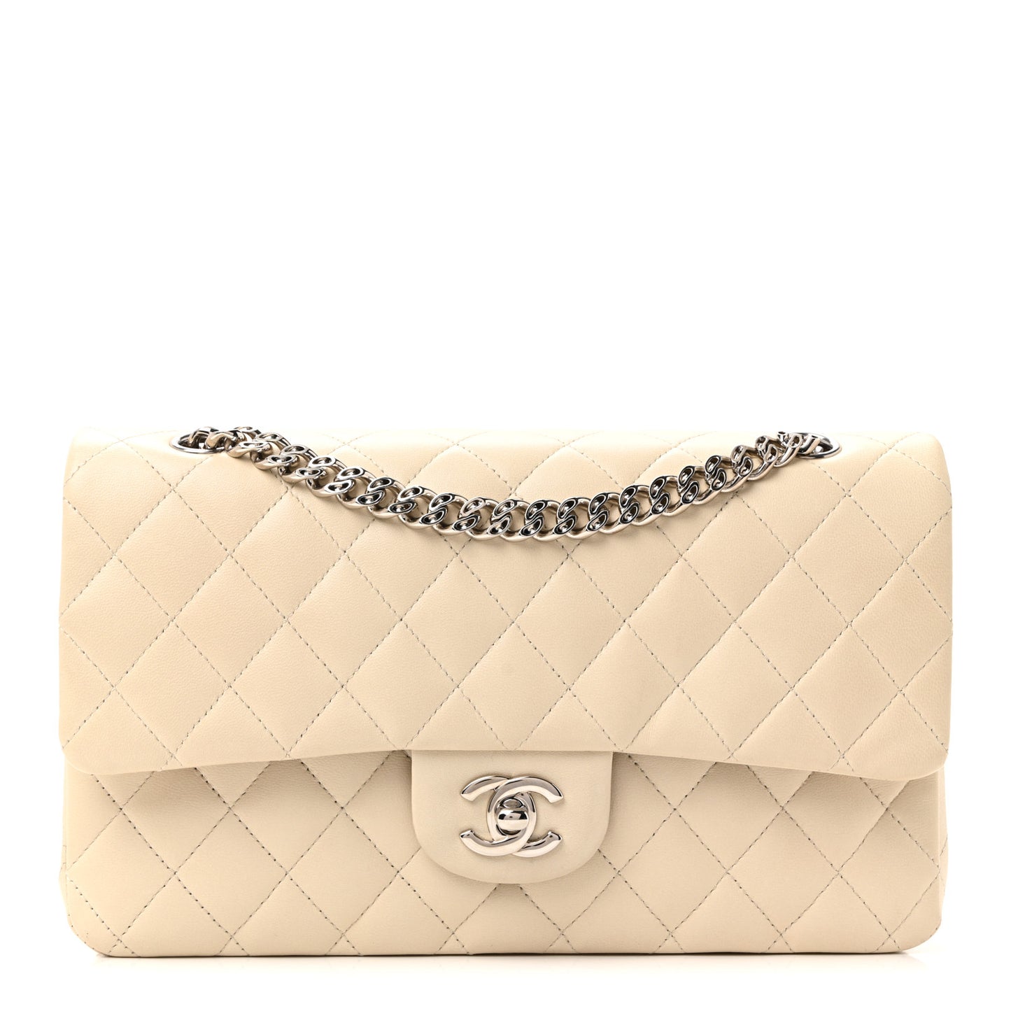 Lambskin Quilted Medium Double Flap Bijoux Chain Ivory