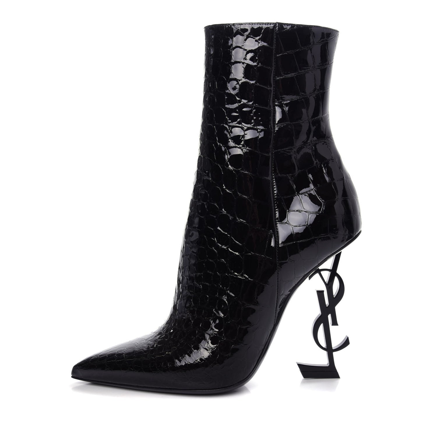 Alligator Embossed Patent Calfskin Opyum 110 Ankle Boots 39 Black