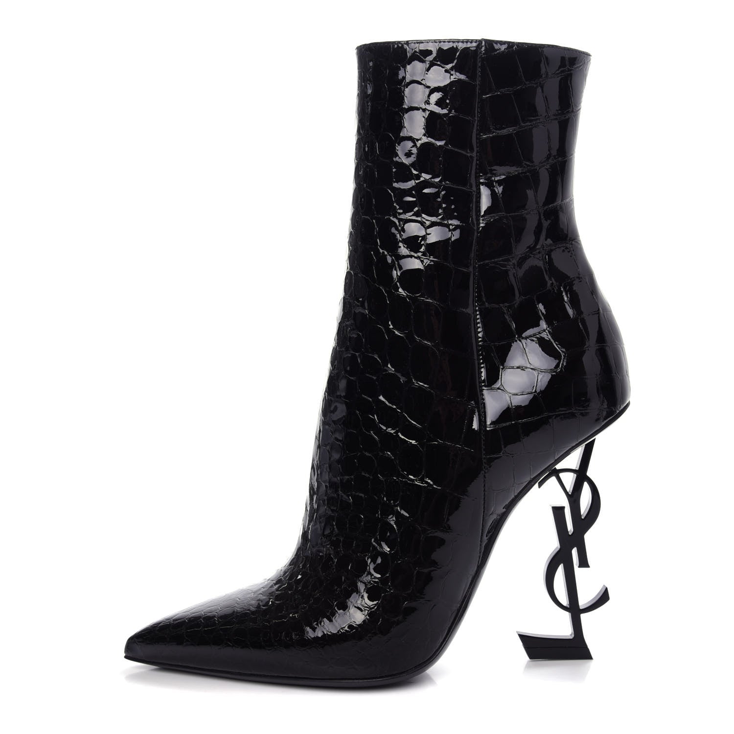 Saint Laurent Alligator Embossed Patent Calfskin Opyum 110 Ankle Boots 39 Black 1 of 10