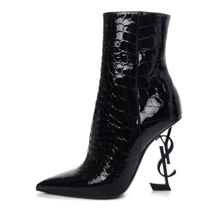 Saint Laurent Alligator Embossed Patent Calfskin Opyum 110 Ankle Boots 39 Black 1 of 10