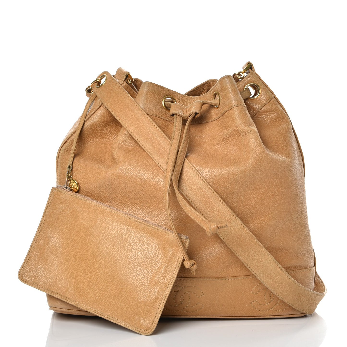 Caviar Drawstring Shoulder Bag Beige