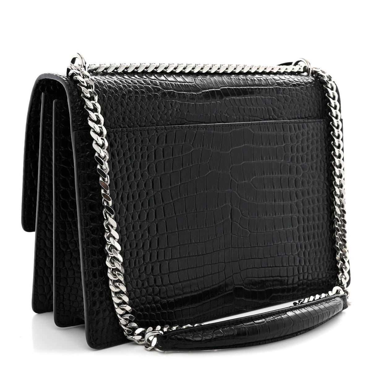 Saint Laurent Calfskin Crocodile Embossed Large Monogram Sunset Black 3 of 9
