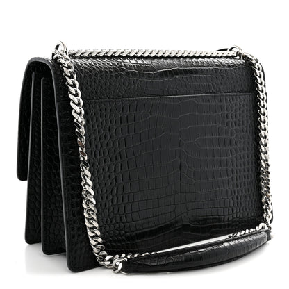 Saint Laurent Calfskin Crocodile Embossed Large Monogram Sunset Black 3 of 9