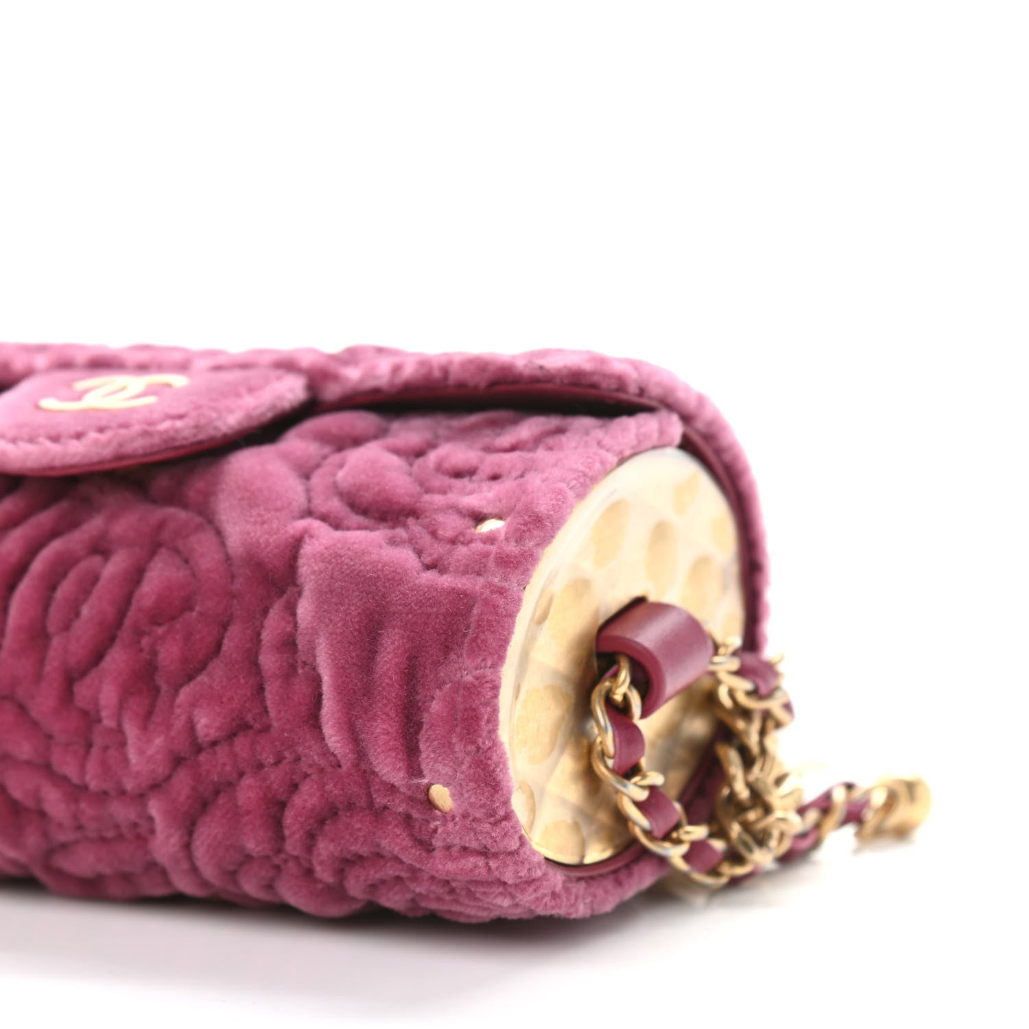 Chanel Velvet Camellia Embossed Jewel Belt Card Holder With Chain Pink 9 of 9