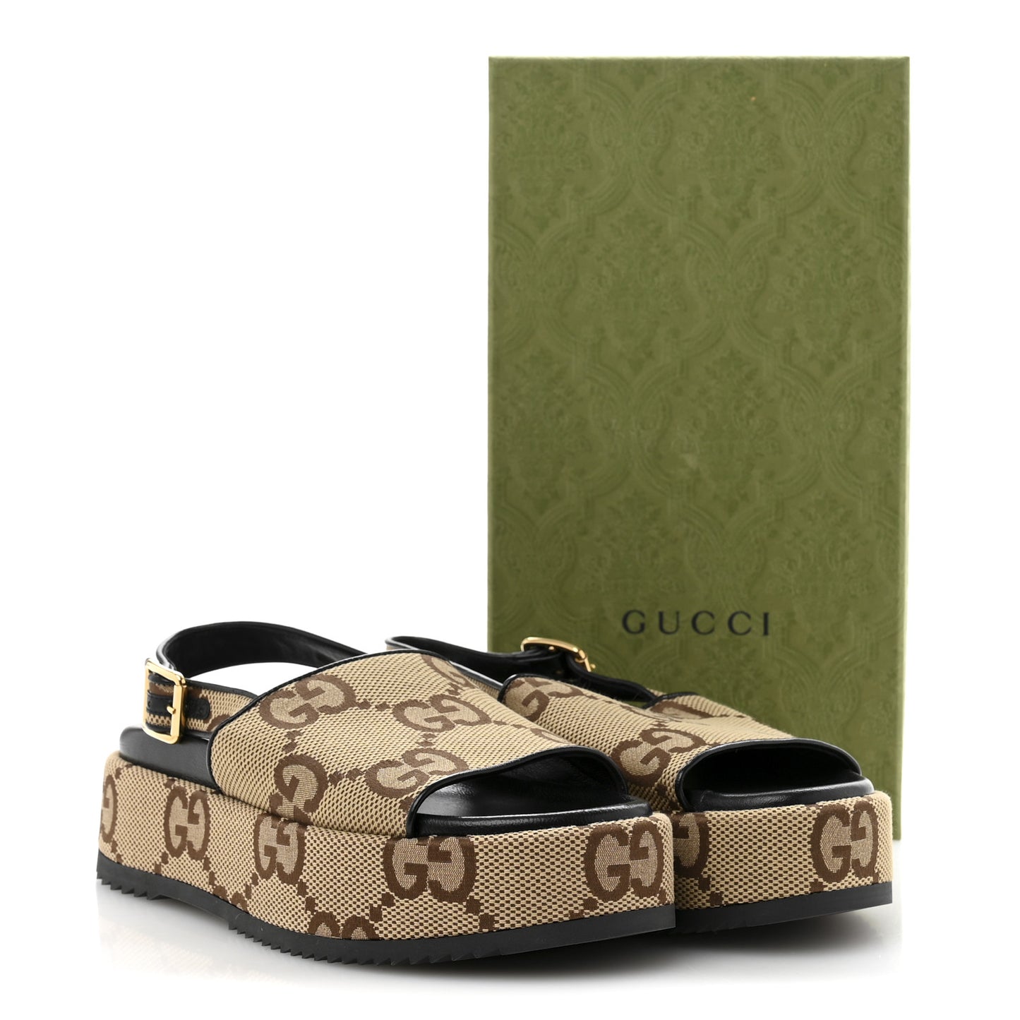 Monogram Maxi GG Granada Kid Angelina Platform 35mm Slingback Sandals 38 Camel Ebony Black