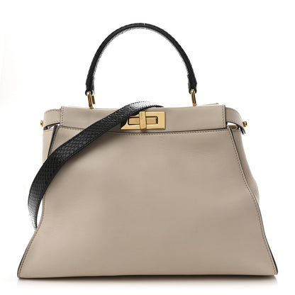 Fendi Vitello Seta Snakeskin Monster Eyes Medium Peekaboo Iconic Satchel  Amido Sand Black 2 of 57